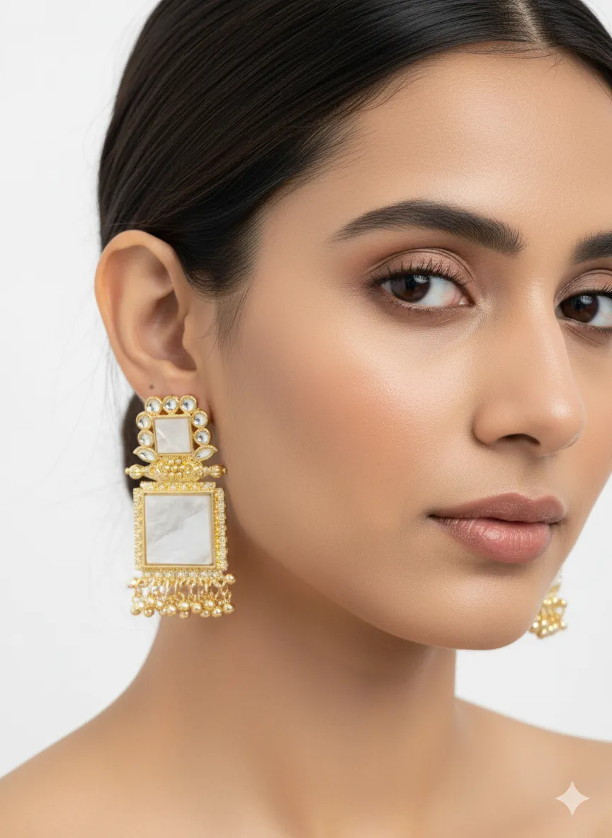 rectangle earrings golden